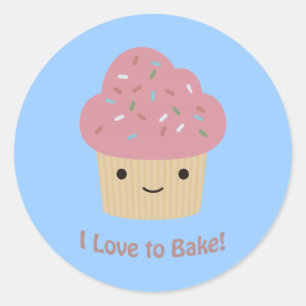 Ik hou van Bake! Cute Cupcake Ronde Sticker