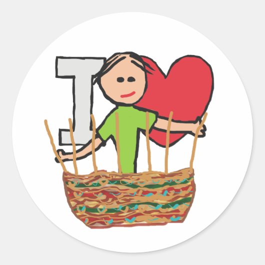 Ik hou van basket weven ronde sticker (Voorkant)