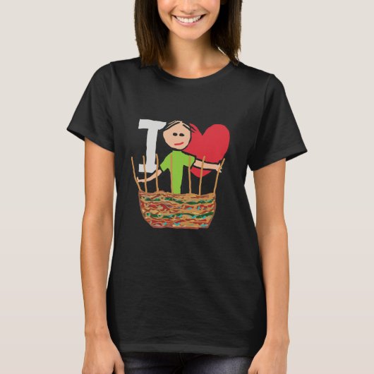 Ik hou van basket weven t-shirt (Voorkant)