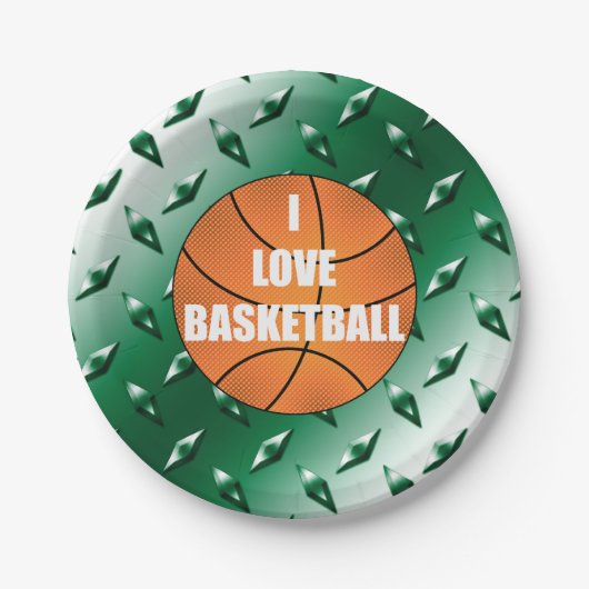 Ik hou van basketbalgroen diamantstaal bord (Voorkant)