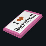 Ik hou van Basketball Drievoud Portemonnee<br><div class="desc">Ik hart basketbal cadeau met een hartvormig basketbal. Een schattig kerstcadeau voor een basketbalfan of speler van de sport.</div>