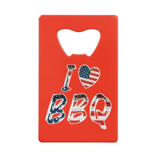 Ik hou van bbq, Amerikaans patriottisch Creditkaart Flessenopener (Voorkant)