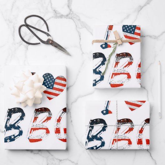 Ik hou van BBQ, Amerikaans patriottisch Inpakpapier Vel (Voorkant)