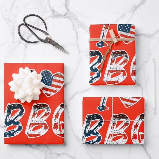 Ik hou van BBQ, Amerikaans patriottisch Inpakpapier Vel (Voorkant)