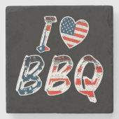 Ik hou van bbq, Amerikaans patriottisch Stenen Onderzetter (Voorkant)