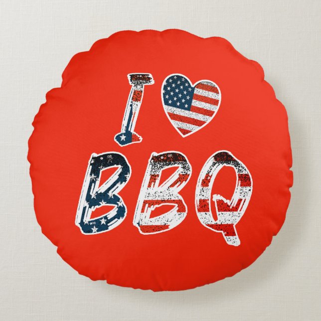 Ik hou van BBQ, Amerikaanse patriottisch Rond Kussen (Voorkant)