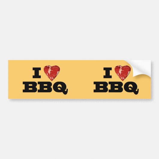 Ik hou van BBQ, Steak Hart Vorm Grappig Grillen Bumpersticker (Voorkant)