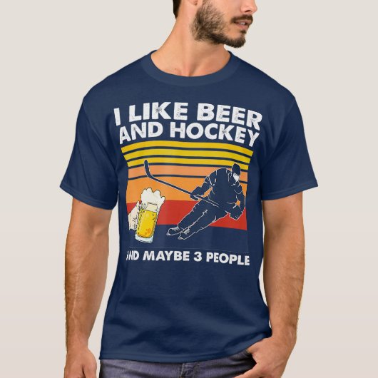 Ik hou van Beer en Hockey, misschien 3 mensen Retr T-shirt (Voorkant)