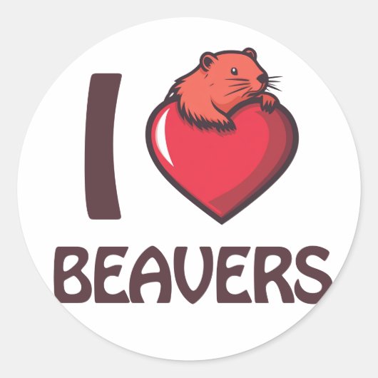 Ik hou van bevers ronde sticker (Voorkant)