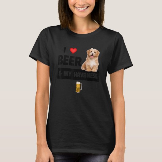 Ik hou van bier en mijn Havanese mama papa Havapoo T-shirt (Voorkant)