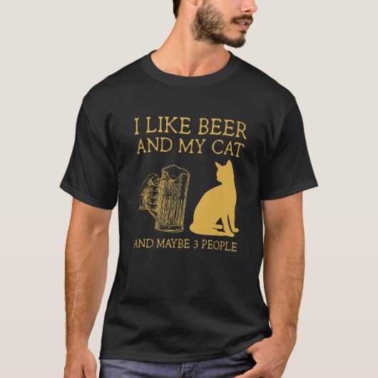 Ik hou van bier en mijn kat en misschien 3 mensen  t-shirt (Voorkant)