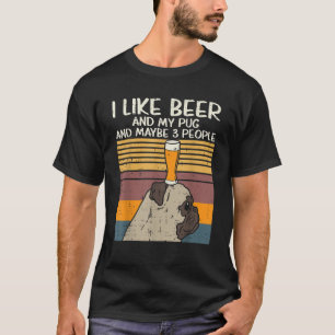 Ik hou van Bier Pug 3 Mensen Grappig Dier Huisdier T-shirt