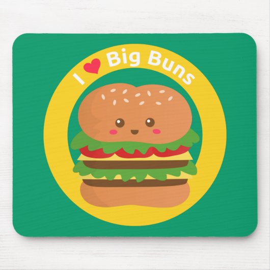 Ik hou van Big Buns Kawaii Big Burger Muismat (Voorkant)