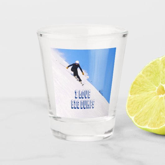 Ik hou van Big Dpomp Snow Ski Downhill Shot Glas (Voorkant)