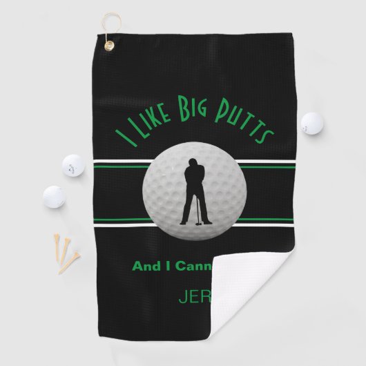 Ik hou van Big Putts Golf Humor Black Funny Modern Golfhanddoek (Insitu)