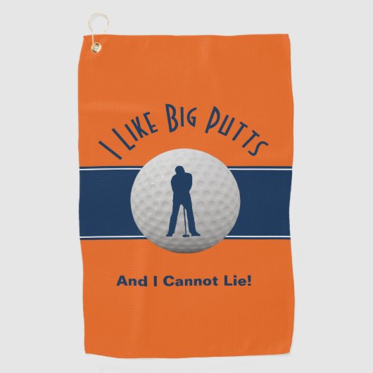 Ik hou van Big Putts Golf Humor Fun Sinaasappel Bl Golfhanddoek (Voorkant)