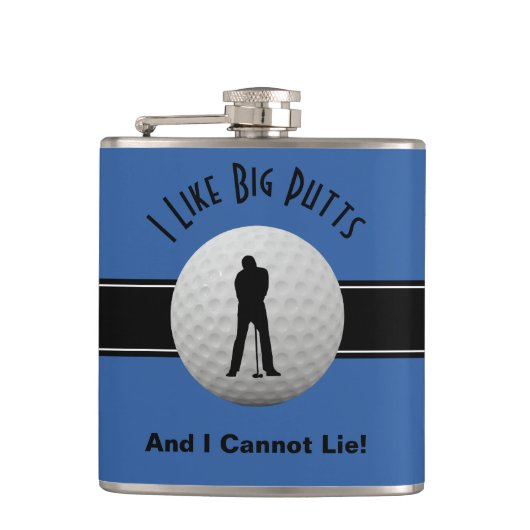 Ik hou van Big Putts Golf Quote Humor Funny Blue B Heupfles (Voorkant)