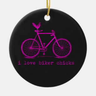 Ik hou van Biker Chicken Funny Chicken Keramisch Ornament