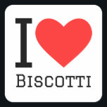 Ik hou van biscotti vierkante sticker<br><div class="desc">Ik hou van biscotti,  voor liefhebbers van eten</div>