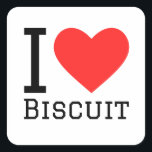 Ik hou van biscuit vierkante sticker<br><div class="desc">Ik hou van biscuit,  voor oude liefhebbers</div>