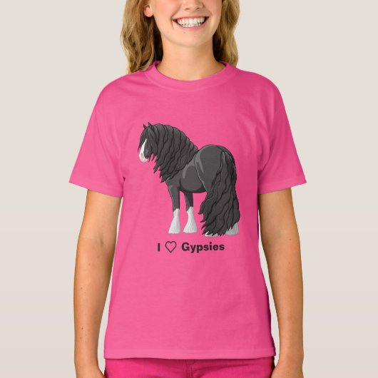 Ik hou van Black Gypsy Vanner Draft Horses T-shirt (Voorkant)
