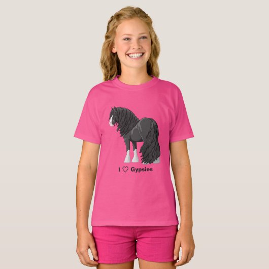 Ik hou van Black Gypsy Vanner Draft Horses T-shirt (Voorkant volledig)