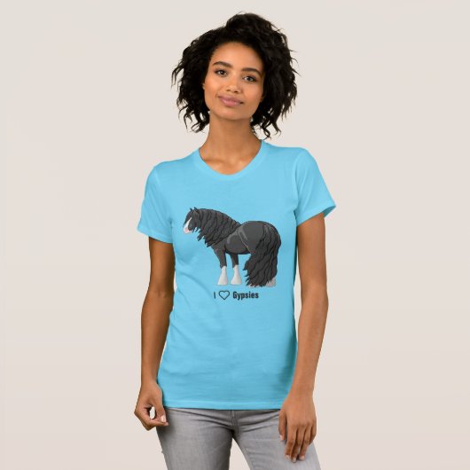 Ik hou van Black Gypsy Vanner Draft Horses T-shirt (Voorkant volledig)