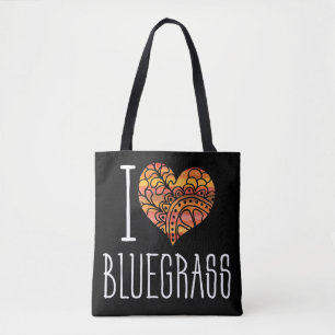 Ik hou van Bluegrass geel Sinaasappel Mandala hart Tote Bag