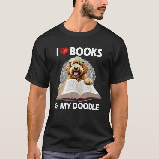 Ik hou van boeken en mijn gouden doodle lezen hond t-shirt (Voorkant)