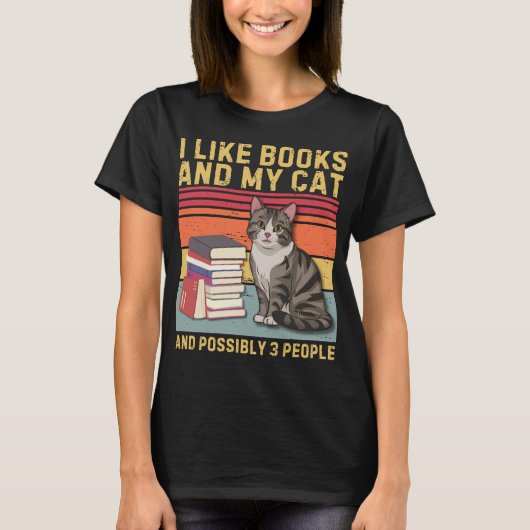 Ik hou van boeken en mijn kat en mogelijk 3 mensen t-shirt (Voorkant)
