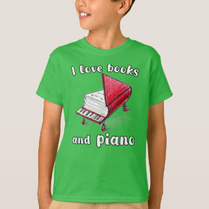 Ik hou van boeken en piano, authentieke kunst uit  t-shirt