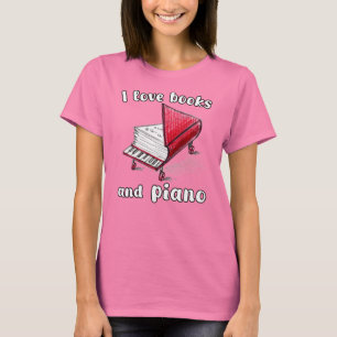 Ik hou van boeken en piano, authentieke kunst uit t-shirt