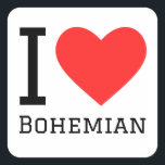 Ik hou van bohemien vierkante sticker<br><div class="desc">Ik hou van bohemian,  voor stijlliefhebbers</div>
