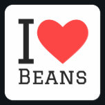 Ik hou van bonen vierkante sticker<br><div class="desc">Ik hou van bonen,  voor liefhebbers van eten</div>