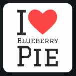 Ik hou van bosbesentaart vierkante sticker<br><div class="desc">Ik hou van bosbesentaart,  voor dessertliefhebbers</div>