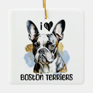 Ik hou van Boston Terriers gepersonaliseerd Keramisch Ornament