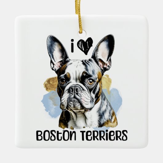 Ik hou van Boston Terriers gepersonaliseerd Keramisch Ornament (Voorkant)