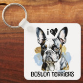 Ik hou van Boston Terriers Sleutelhanger (Voorkant)