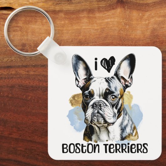 Ik hou van Boston Terriers Sleutelhanger (Voorkant)