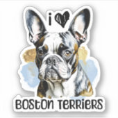 Ik hou van Boston Terriers Sticker (Voorkant)