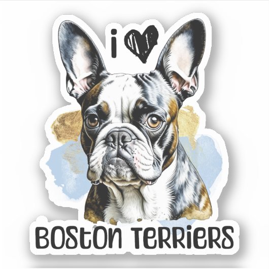Ik hou van Boston Terriers Sticker (Voorkant)
