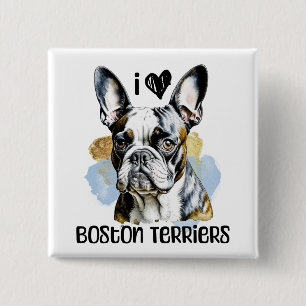 Ik hou van Boston Terriers Vierkante Button 5,1 Cm