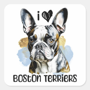 Ik hou van Boston Terriers Vierkante Sticker