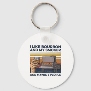 Ik hou van bourbon mijn roker 3 mensen grappig BBQ Sleutelhanger
