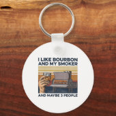 Ik hou van bourbon mijn roker 3 mensen grappig BBQ Sleutelhanger (Voorkant)