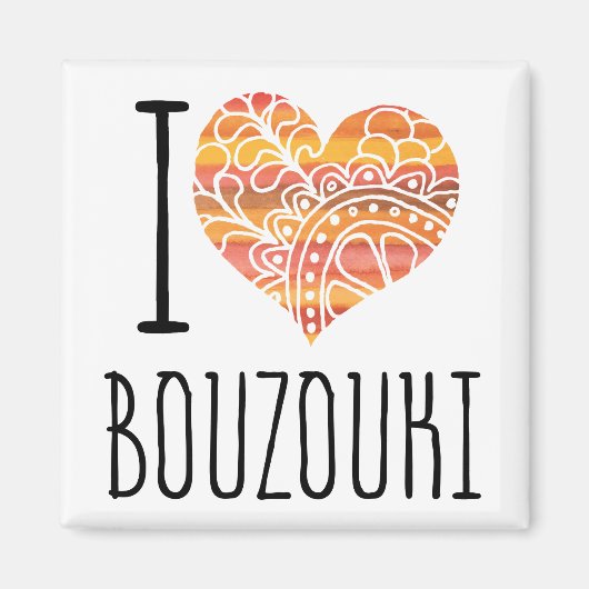 Ik hou van Bouzouki Oranje Mandala Heart Magneet (Voorkant)