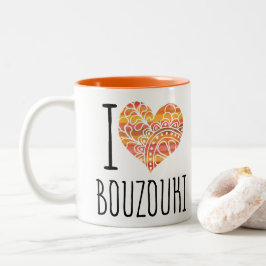 Ik hou van Bouzouki Oranje Mandala Heart Tweekleurige Koffiemok
