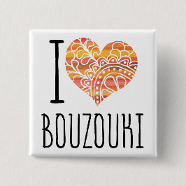 Ik hou van Bouzouki Oranje Mandala Heart Vierkante Button 5,1 Cm