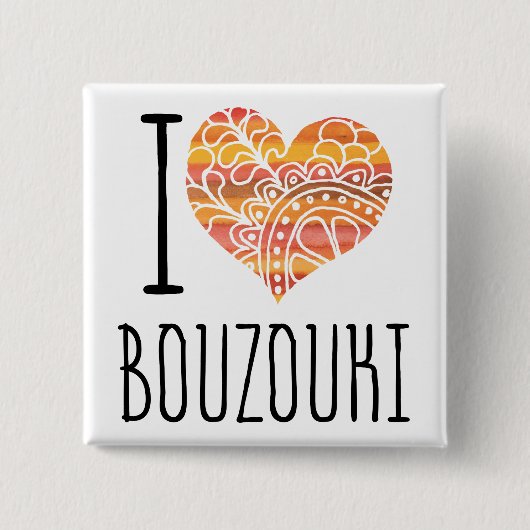 Ik hou van Bouzouki Oranje Mandala Heart Vierkante Button 5,1 Cm (Voorkant)