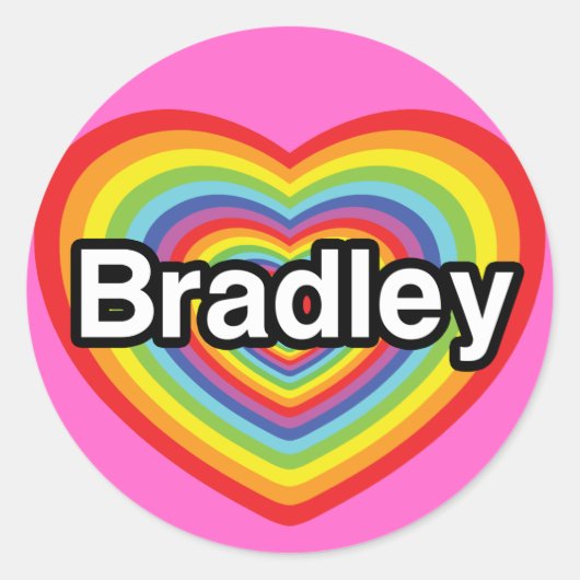 Ik hou van Bradley: regenbooghart Ronde Sticker (Voorkant)